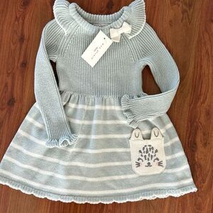 NWT Max Studio blue baby knit sweater dress with cat pocket size 18 months